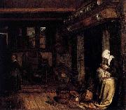 Dutch Interior with Woman Sewing